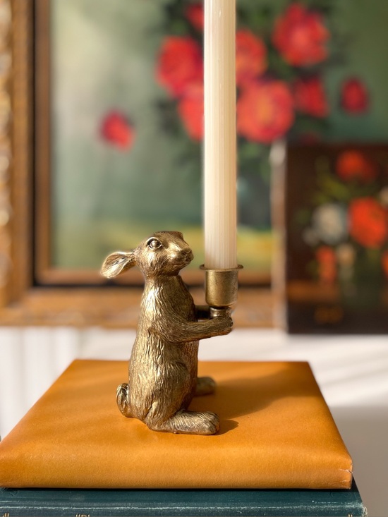 Other - Whimsical Gold Bunny Taper Candle Holder Brass Rabbit ✨